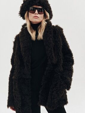 H&M Black Teddy Faux Fur Coat